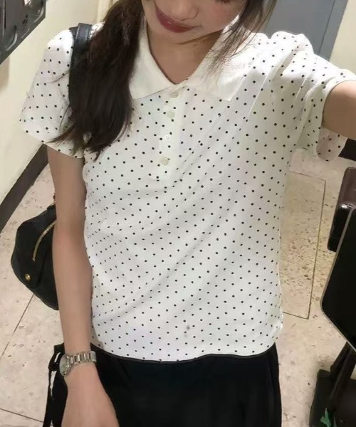 Achic（アシック）の「ドット柄ポーロシャツ（Tシャツ/カットソー・レディース・ホワイト・M）」の10枚目の写真