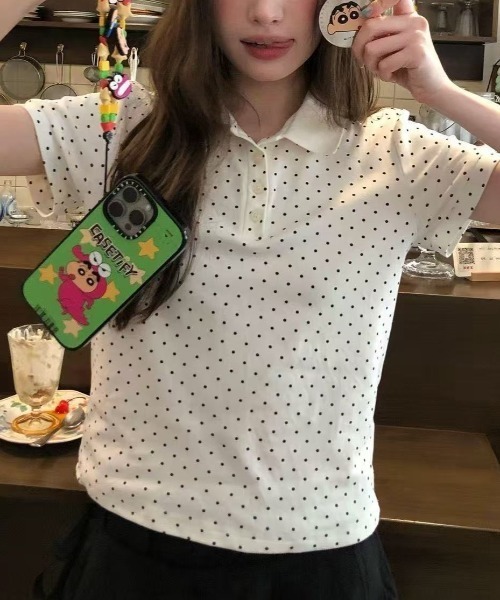 Achic（アシック）の「ドット柄ポーロシャツ（Tシャツ/カットソー・レディース・ホワイト・M）」の11枚目の写真