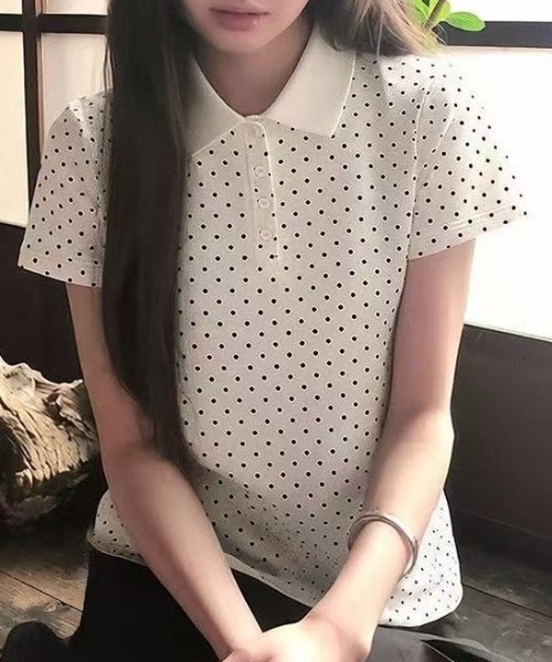 Achic（アシック）の「ドット柄ポーロシャツ（Tシャツ/カットソー・レディース・ホワイト・M）」の8枚目の写真