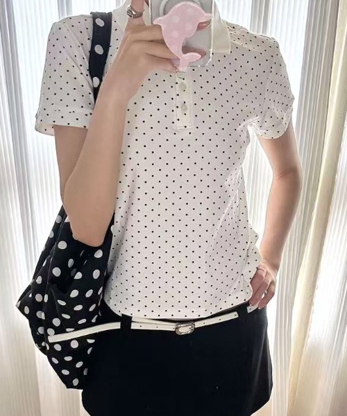 Achic（アシック）の「ドット柄ポーロシャツ（Tシャツ/カットソー・レディース・ホワイト・M）」の13枚目の写真