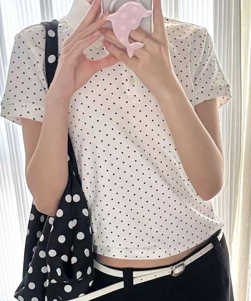 Achic（アシック）の「ドット柄ポーロシャツ（Tシャツ/カットソー・レディース・ホワイト・M）」の2枚目の写真