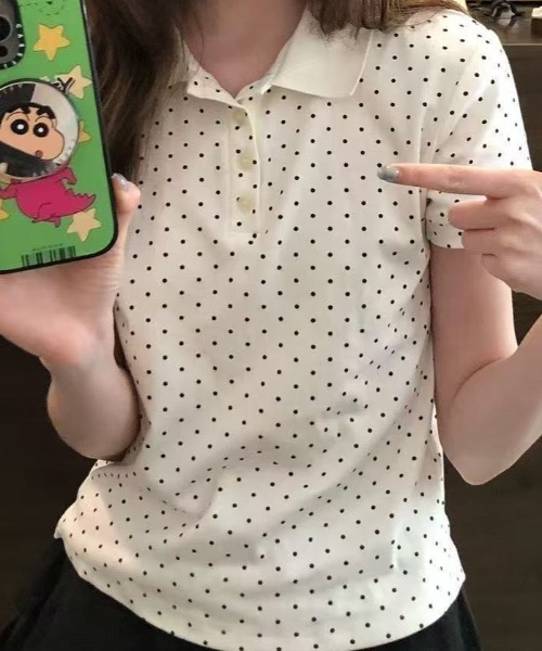 Achic（アシック）の「ドット柄ポーロシャツ（Tシャツ/カットソー・レディース・ホワイト・M）」の4枚目の写真