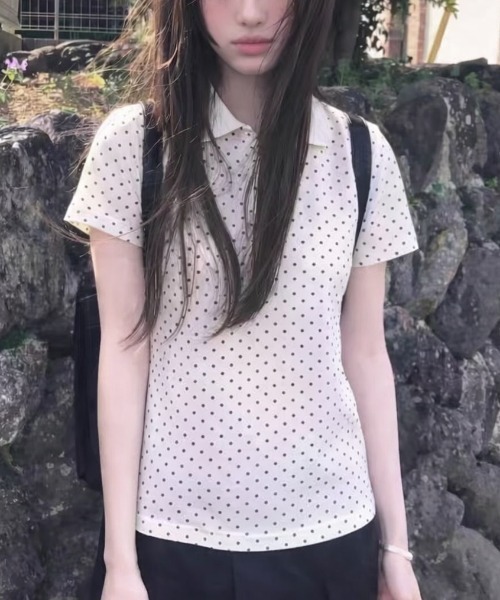 Achic（アシック）の「ドット柄ポーロシャツ（Tシャツ/カットソー・レディース・ホワイト・M）」の7枚目の写真