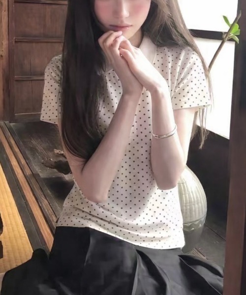 Achic（アシック）の「ドット柄ポーロシャツ（Tシャツ/カットソー・レディース・ホワイト・M）」の6枚目の写真