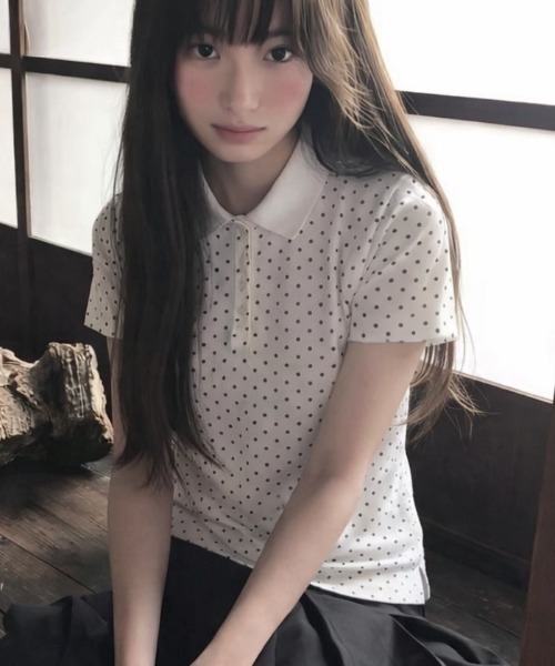 Achic（アシック）の「ドット柄ポーロシャツ（Tシャツ/カットソー・レディース・ホワイト・M）」の5枚目の写真