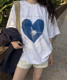 ハートプリントTシャツ / オーバーサイズ / 白鳥グラフィック / 韓国ファッション