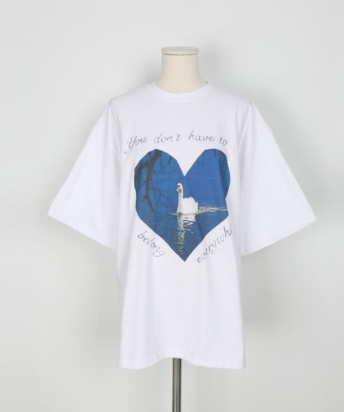 Lis ardent（リスアルダン）の「ハートプリントTシャツ / オーバーサイズ / 白鳥グラフィック / 韓国ファッション（Tシャツ/カットソー・レディース・ホワイト・M）」の7枚目の写真