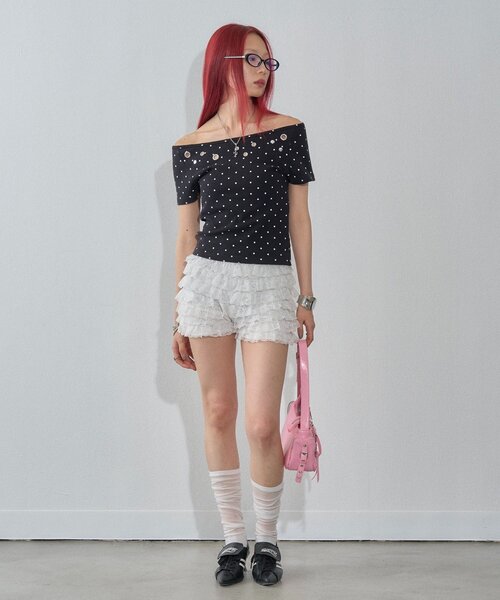 WHO'S WHO gallery(フーズフーギャラリー)の「ハトメオフショル半袖トップス(無地/ドット)(Tシャツ/カットソー・レディース・ブラック系その他/オフホワイト/ホワイト系その他/ブラック・FREE)」の20枚目の写真