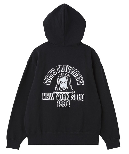 X-girl（エックスガール）の「ARCH LOGO AND FACE PATCH ZIP UP SWEAT HOODIE（パーカー・レディース・アッシュ/ブラック/ネイビー・S/M）」の2枚目の写真