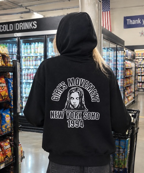 X-girl（エックスガール）の「ARCH LOGO AND FACE PATCH ZIP UP SWEAT HOODIE（パーカー・レディース・アッシュ/ブラック/ネイビー・S/M）」の16枚目の写真