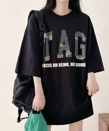カモフラロゴ 半袖 ルーズTシャツ
