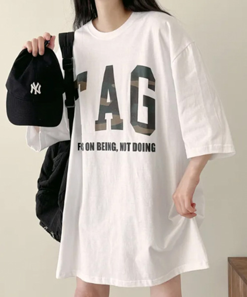 VIVID LADY(ビビッドレディー)の「カモフラロゴ 半袖 ルーズTシャツ(Tシャツ/カットソー・レディース・ホワイト/ベージュ/ブラック・FREE)」の6枚目の写真