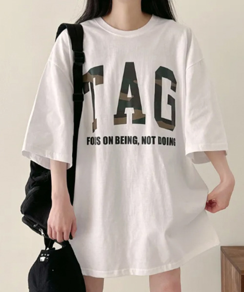 VIVID LADY(ビビッドレディー)の「カモフラロゴ 半袖 ルーズTシャツ(Tシャツ/カットソー・レディース・ホワイト/ベージュ/ブラック・FREE)」の7枚目の写真