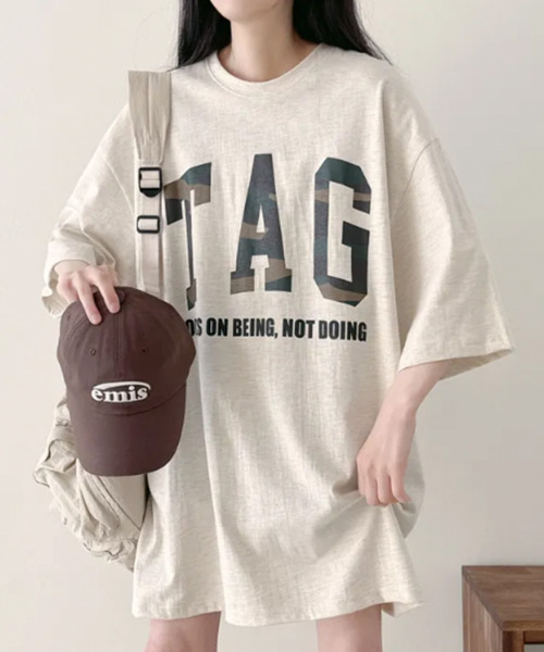 VIVID LADY(ビビッドレディー)の「カモフラロゴ 半袖 ルーズTシャツ(Tシャツ/カットソー・レディース・ホワイト/ベージュ/ブラック・FREE)」の13枚目の写真
