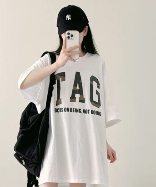 VIVID LADY(ビビッドレディー)の「カモフラロゴ 半袖 ルーズTシャツ(Tシャツ/カットソー・レディース・ホワイト/ベージュ/ブラック・FREE)」の9枚目の写真