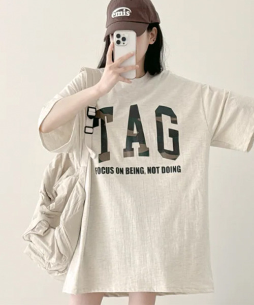 VIVID LADY(ビビッドレディー)の「カモフラロゴ 半袖 ルーズTシャツ(Tシャツ/カットソー・レディース・ホワイト/ベージュ/ブラック・FREE)」の17枚目の写真