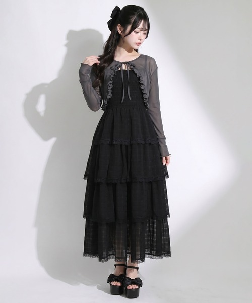 DearMyLoveRose（ディアマイラブローズ）の「5WAYシアーボレロセットティアードロングキャミワンピース（ワンピース・レディース・ブラック/オフホワイト・LL～3L/L～LL/M-L）」の8枚目の写真