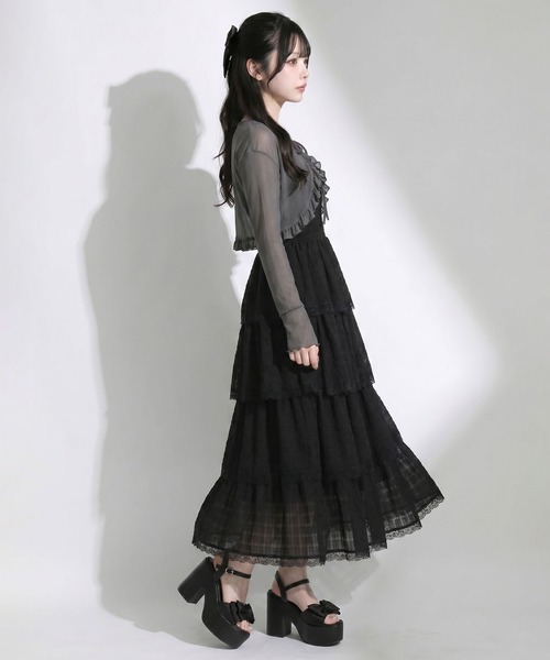 DearMyLoveRose（ディアマイラブローズ）の「5WAYシアーボレロセットティアードロングキャミワンピース（ワンピース・レディース・ブラック/オフホワイト・LL～3L/L～LL/M-L）」の9枚目の写真