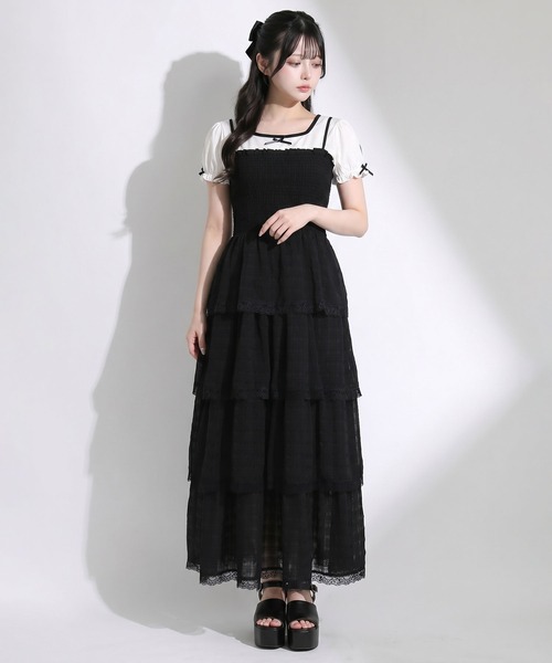 DearMyLoveRose（ディアマイラブローズ）の「5WAYシアーボレロセットティアードロングキャミワンピース（ワンピース・レディース・ブラック/オフホワイト・LL～3L/L～LL/M-L）」の12枚目の写真