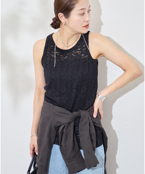 JOURNAL STANDARD（ジャーナルスタンダード）の「ストレッチフラワーレースタンク（Tシャツ/カットソー・レディース・ブラック/ホワイト/アイボリー・FREE）」の8枚目の写真