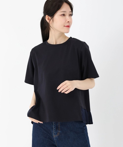 STRAWBERRY-FIELDS(ストロベリーフィールズ)の「ファンクショナル天竺_シフォンプリーツドッキングカットソー(Tシャツ/カットソー・レディース・ベージュ/ネイビー/ホワイト/ブラック・2)」の4枚目の写真