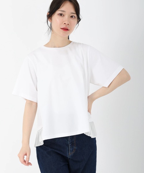 STRAWBERRY-FIELDS(ストロベリーフィールズ)の「ファンクショナル天竺_シフォンプリーツドッキングカットソー(Tシャツ/カットソー・レディース・ベージュ/ネイビー/ホワイト/ブラック・2)」の2枚目の写真