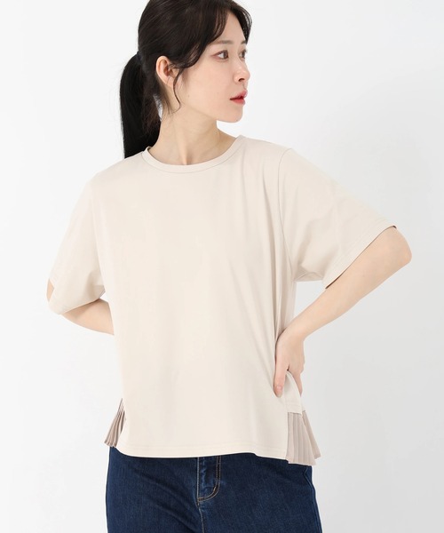 STRAWBERRY-FIELDS(ストロベリーフィールズ)の「ファンクショナル天竺_シフォンプリーツドッキングカットソー(Tシャツ/カットソー・レディース・ベージュ/ネイビー/ホワイト/ブラック・2)」の6枚目の写真