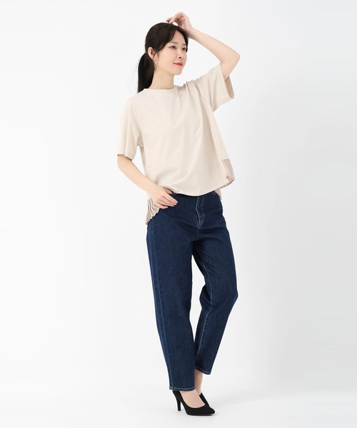 STRAWBERRY-FIELDS(ストロベリーフィールズ)の「ファンクショナル天竺_シフォンプリーツドッキングカットソー(Tシャツ/カットソー・レディース・ベージュ/ネイビー/ホワイト/ブラック・2)」の14枚目の写真