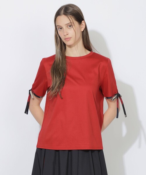 CB CRESTBRIDGE(シービークレストブリッジ)の「【Quiet checkシリーズ】リボンスリーブT(Tシャツ/カットソー・レディース・ブラック/レッド/オフホワイト・M)」の3枚目の写真