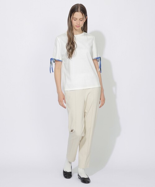 CB CRESTBRIDGE(シービークレストブリッジ)の「【Quiet checkシリーズ】リボンスリーブT(Tシャツ/カットソー・レディース・ブラック/レッド/オフホワイト・M)」の4枚目の写真