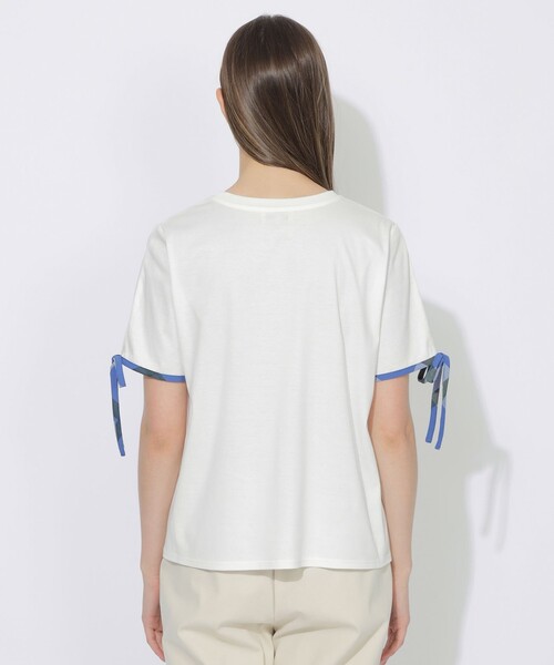 CB CRESTBRIDGE(シービークレストブリッジ)の「【Quiet checkシリーズ】リボンスリーブT(Tシャツ/カットソー・レディース・ブラック/レッド/オフホワイト・M)」の6枚目の写真