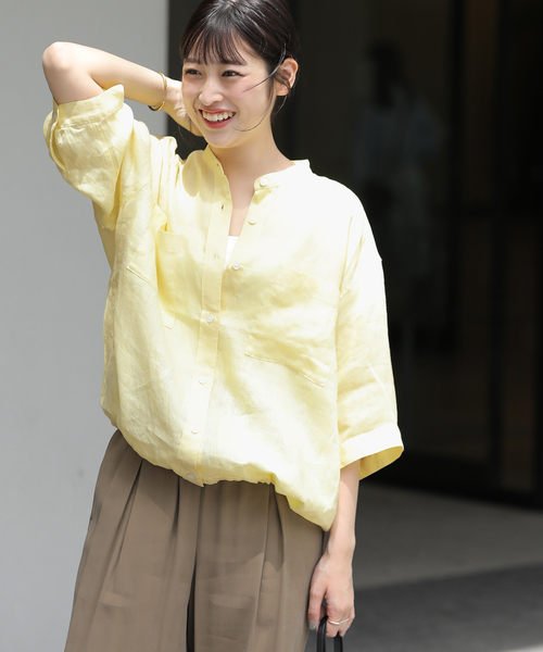 JOURNAL STANDARD relume(ジャーナルスタンダード レリューム)の「カラーリネンドロストシャツ(シャツ/ブラウス・レディース・イエロー系その他/ホワイト/ブルー系その他/ダークブルー・FREE)」の4枚目の写真