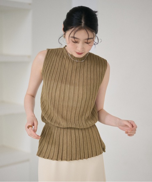 LAULEN（ローレン）の「random rib browsing knit /ランダムリブブラウジングニット（ニット/セーター・レディース・ブラック/オートミール/カーキ・FREE）」の3枚目の写真