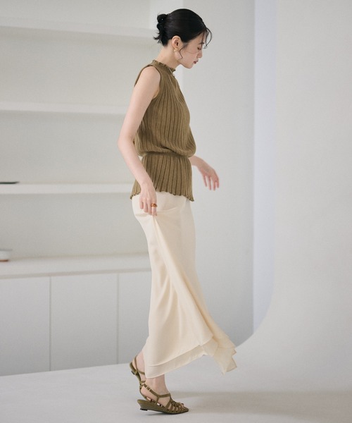 LAULEN（ローレン）の「random rib browsing knit /ランダムリブブラウジングニット（ニット/セーター・レディース・ブラック/オートミール/カーキ・FREE）」の7枚目の写真
