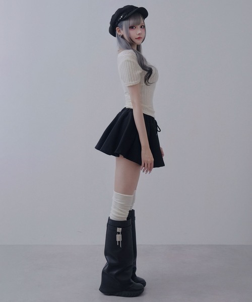 Diable baiser(ディアブルベーゼ)の「バレエコア レース切替 オフショルダー ニットソー トップス / 透け感 可愛い タイト(Tシャツ/カットソー・レディース・オフホワイト・FREE)」の5枚目の写真