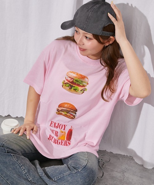 GORGE(ゴージ)の「hamburgerプリントTシャツ(Tシャツ/カットソー・レディース・オフホワイト/ピンク/オートミール・F)」の3枚目の写真