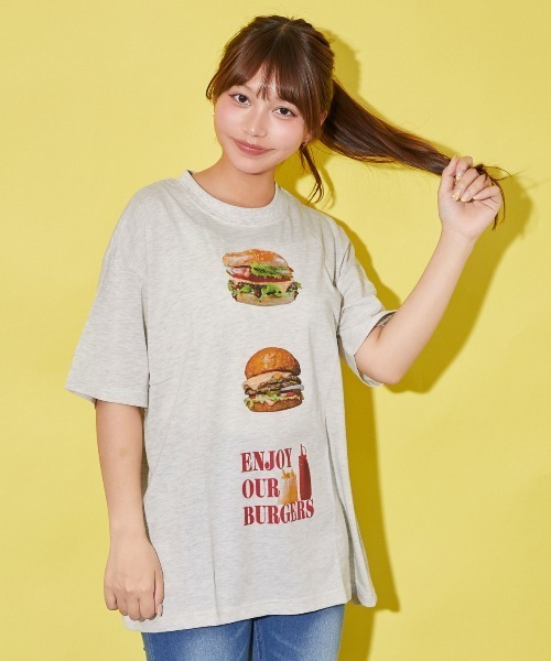 GORGE(ゴージ)の「hamburgerプリントTシャツ(Tシャツ/カットソー・レディース・オフホワイト/ピンク/オートミール・F)」の4枚目の写真