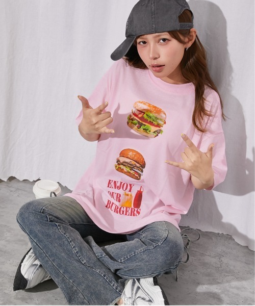 GORGE(ゴージ)の「hamburgerプリントTシャツ(Tシャツ/カットソー・レディース・オフホワイト/ピンク/オートミール・F)」の11枚目の写真