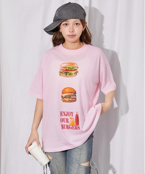 GORGE(ゴージ)の「hamburgerプリントTシャツ(Tシャツ/カットソー・レディース・オフホワイト/ピンク/オートミール・F)」の12枚目の写真