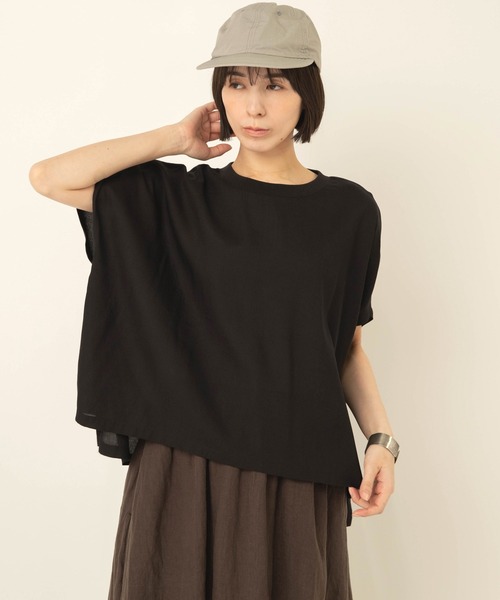RNA-N(アールエヌエーエヌ)の「B2977 リブコンビドロップショルダー(Tシャツ/カットソー・レディース・グレイッシュベージュ/ブラック/レッド・FREE)」の4枚目の写真