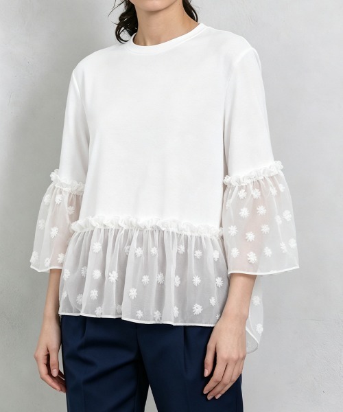 Miniministore(ミニミニストア)の「シアードット切替ペプラムブラウスフレア袖(シャツ/ブラウス・レディース・ネイビー/ホワイト/ブラック・FREE)」の1枚目の写真