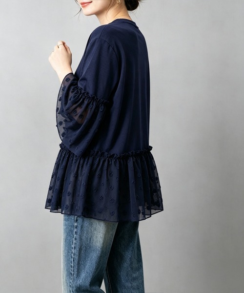 Miniministore(ミニミニストア)の「シアードット切替ペプラムブラウスフレア袖(シャツ/ブラウス・レディース・ネイビー/ホワイト/ブラック・FREE)」の7枚目の写真