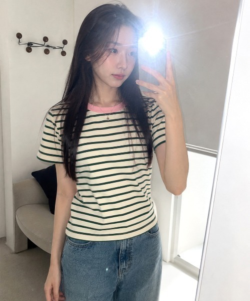 GENERAL IDEA（ジェネラルアイデア）の「【GENERAL IDEA】ストライプ半袖Tシャツ / STRIPED SHORT-SLEEVED T-SHIRT（Tシャツ/カットソー・レディース・ネイビー/ホワイト/ベージュ/ピンク・S/L/M）」の2枚目の写真