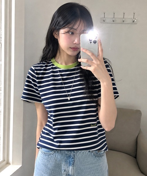 GENERAL IDEA（ジェネラルアイデア）の「【GENERAL IDEA】ストライプ半袖Tシャツ / STRIPED SHORT-SLEEVED T-SHIRT（Tシャツ/カットソー・レディース・ネイビー/ホワイト/ベージュ/ピンク・S/L/M）」の3枚目の写真