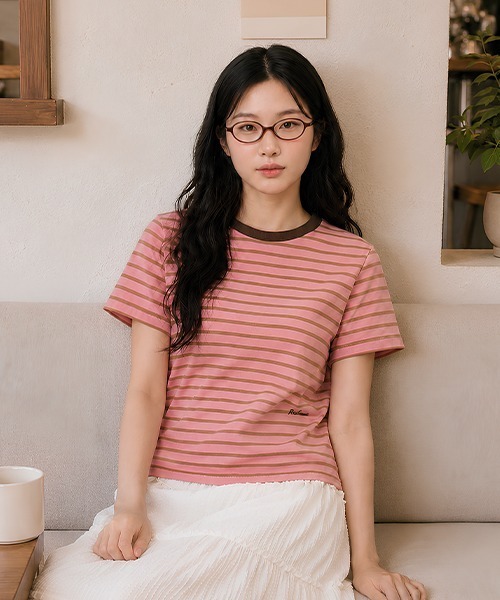 GENERAL IDEA（ジェネラルアイデア）の「【GENERAL IDEA】ストライプ半袖Tシャツ / STRIPED SHORT-SLEEVED T-SHIRT（Tシャツ/カットソー・レディース・ネイビー/ホワイト/ベージュ/ピンク・S/L/M）」の4枚目の写真