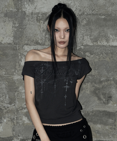 as you are（アズユーアー）の「キッチドールマンオフショルダーTシャツチャコール（Tシャツ/カットソー・レディース・その他・OS）」の6枚目の写真
