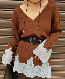 Ameri(�A����)��2WAY LACE DOCKING LADY KNIT TOP(�j�b�g/�Z�[�^�[)