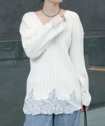 Ameri(�A����)��2WAY LACE DOCKING LADY KNIT TOP(�j�b�g/�Z�[�^�[)