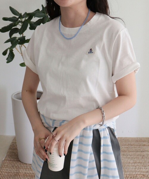 fredy emue(フレディエミュ)の「【GEVACO/ゲバコ】リネンバスクTシャツ(Tシャツ/カットソー・レディース・オフホワイト/ブラック/ピンク・38)」の1枚目の写真