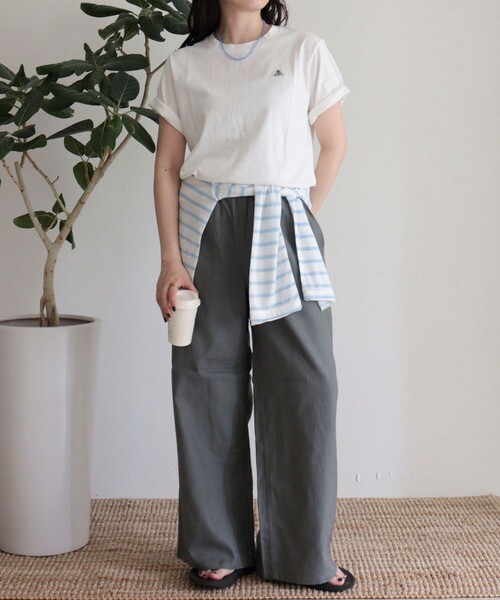 fredy emue(フレディエミュ)の「【GEVACO/ゲバコ】リネンバスクTシャツ(Tシャツ/カットソー・レディース・オフホワイト/ブラック/ピンク・38)」の12枚目の写真